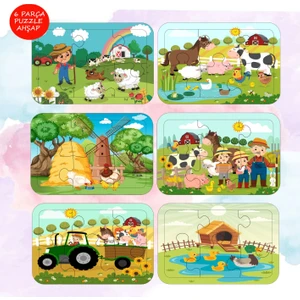 6 Lı Çiftçi Temalı Eğlenceli Ahşap Yapboz Ahşap Puzzle