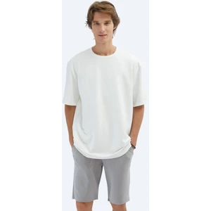 Ekru Düz Bisiklet Yaka T-Shirt