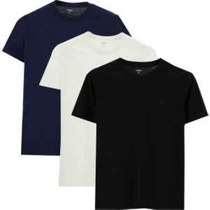 Bisiklet Yaka Slim Fit Dar Kesim Pamuk 3'lü Tişört Seti