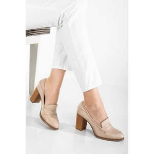 Analin Shoes Kadın  Deri Saraçlı Klasik Topuklu Ayakkabı - Bej