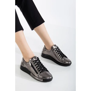 Analin Shoes Kadın  Deri Fermuarlı Spor Ayakkabı - Platin