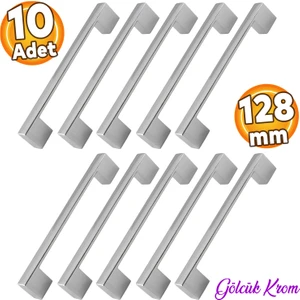 (10 ADET) Gölcük Düz Krom (128 Mm-12.8 cm) Metal Mobilya Mutfak Çekmece Dolap Dolabı Kapak Kulpu Kulbu Kulpları