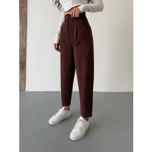 Kadın Yüksek Bel Havuç Kesim Pensli Kumaş Pantolon