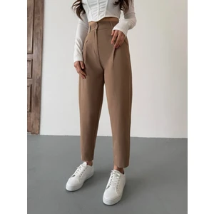 Kadın Yüksek Bel Havuç Kesim Pensli Kumaş Pantolon