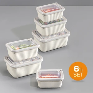 6'lı Vip Dikdörtgen Mikrodalga ve Difrize Uygun Saklama Kabı Seti Bej 2X(1750,1050,600 Ml)