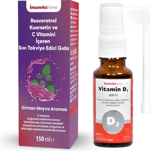 İmuneks Farma Resveratrol Kuersetin ve C Vitamini Içeren Sıvı Takviye Edici Gıda 150 ml & 600 Iu Vitamin D3 Içeren Sprey Takviye Edici Gıda 20 ml 2’li Set