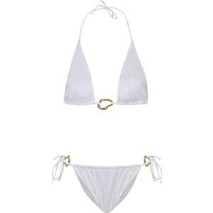 Aksesuarlı Ekru Uzun Üçgen Bikini Takım