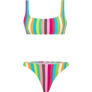 Renkli Çizgili Büstiyer Bikini Takım