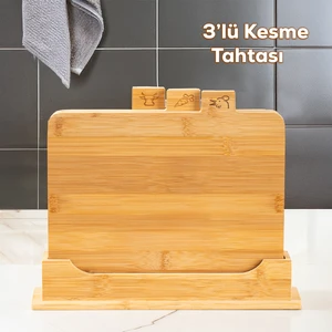 Piero Bambu 3'lü Standlı Ahşap Kesim Panosu Kesme Tahtası Seti 32CM