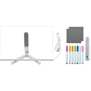 Neon LED Işıklı 20X30 cm Yazı Çizim Tahtası + Ayarlanabilir Stant ve 7 Adet Kalem - FC994