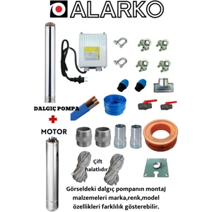 4sdm4/24 3 Hp Alarko 55 mt Yassı Kablolu ve Panolu 55 mt Halatlı Çift Vanalı Akıtma Başlıklı Monofaze Takım Dalgıç Pompa