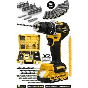 21V Bakır Sargı Kömürsüz Motor Çelik Mandren Darbeli Şarjlı Matkap Akülü Vidalama Sarı