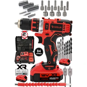 12V Şarjlı Matkap Metal Şanzıman Bakır Sargılı Çift Akülü Kırmızı