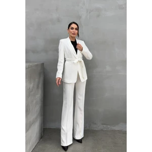 Kadın Ikili Kuşaklı Blazer Ceket Pantolon Takım