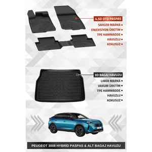 Peugeot 3008 2024+ Uyumlu 4.5d Premium Havuzlu Oto Paspas ve Liner Marka 3D Alt Bagaj Havuzu