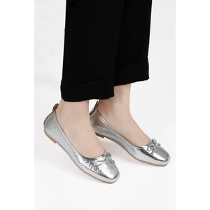 Renkli Butik Fiyonklu Kadın Balerin Babet Altın Yılan Desen Gold, Gümüş, Leopar Renklerde