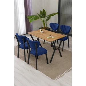 Lumodi Mobilya Elma Modeli Masa Sandalye Takımı, 4 Sandalye 1  Sabit Ceviz Masa  110 x 70  cm , Keten Kumaş