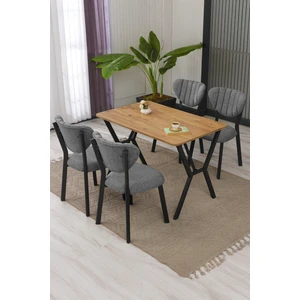 Lumodi Mobilya Elma Modeli Masa Sandalye Takımı, 4 Sandalye 1  Sabit Ceviz Masa  110 x 70  cm , Keten Kumaş