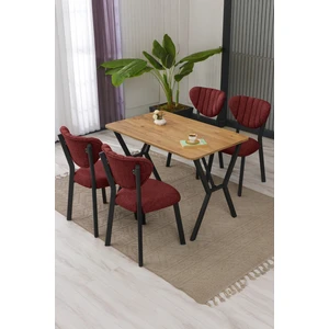 Lumodi Mobilya Elma Modeli Masa Sandalye Takımı, 4 Sandalye 1  Sabit Ceviz Masa  110 x 70  cm , Keten Kumaş