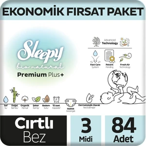 Bio Natural Premium Plus Ekonomik Fırsat Paketi Bebek Bezi 3 Numara Midi 84 Adet