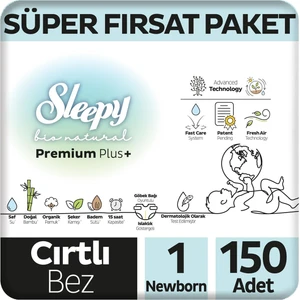 Bio Natural Premium Plus Süper Fırsat Paketi Bebek Bezi 1 Numara Newborn 150 Adet