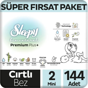 Bio Natural Premium Plus Süper Fırsat Paketi Bebek Bezi 2 Numara Mini 144 Adet