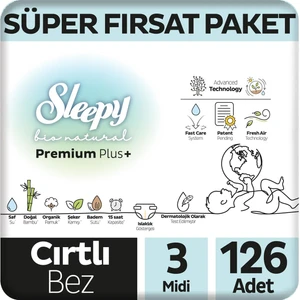 Bio Natural Premium Plus Süper Fırsat Paketi Bebek Bezi 3 Numara Midi 126 Adet