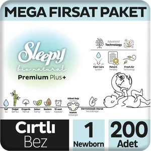 Bio Natural Premium Plus Mega Fırsat Paketi Bebek Bezi 1 Numara Newborn 200 Adet
