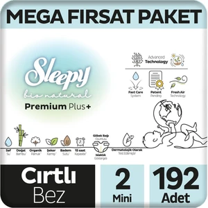 Bio Natural Premium Plus Mega Fırsat Paketi Bebek Bezi 2 Numara Mini 192 Adet