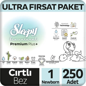 Bio Natural Premium Plus Ultra Fırsat Paketi Bebek Bezi 1 Numara Newborn 250 Adet