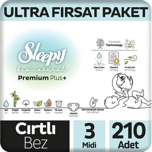 Bio Natural Premium Plus Ultra Fırsat Paketi Bebek Bezi 3 Numara Midi 210 Adet