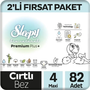 Bio Natural Premium Plus 2'li Fırsat Paketi Bebek Bezi 4 Numara Maxi 82 Adet