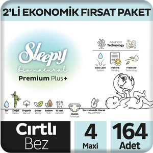 Bio Natural Premium Plus 2'li Ekonomik Fırsat Paketi Bebek Bezi 4 Numara Maxi 164 Adet