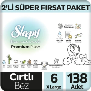 Bio Natural Premium Plus 2'li Süper Fırsat Paketi Bebek Bezi 6 Numara Xlarge 138 Adet