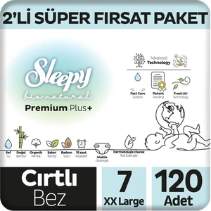 Bio Natural Premium Plus 2'li Süper Fırsat Paketi Bebek Bezi 7 Numara Xxlarge 120 Adet