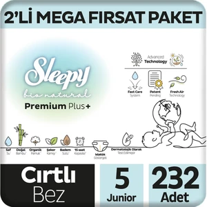 Bio Natural Premium Plus 2'li Mega Fırsat Paketi Bebek Bezi 5 Numara Junior 232 Adet