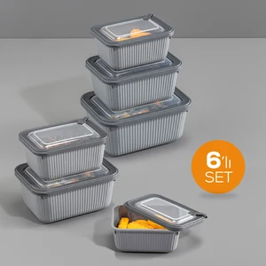 6'lı Vip Dikdörtgen Mikrodalga ve Difrize Uygun Saklama Kabı Seti Antrasit 2X(1750,1050,600 Ml)
