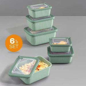 6'lı Vip Dikdörtgen Mikrodalga ve Difrize Uygun Saklama Kabı Seti Yeşil 2X(1750,1050,600 Ml)