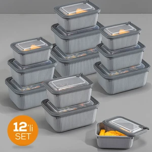 12'li Vip Dikdörtgen Mikrodalga ve Difrize Uygun Saklama Kabı Seti Antrasit 4X(1750,1050,600 Ml)