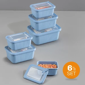 6'lı Vip Dikdörtgen Mikrodalga ve Difrize Uygun Saklama Kabı Seti Mavi 2X(1750,1050,600 Ml)