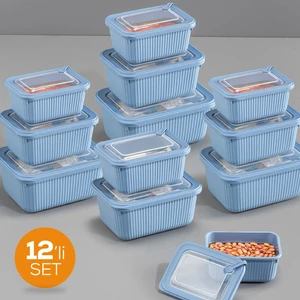 12'li Vip Dikdörtgen Mikrodalga ve Difrize Uygun Saklama Kabı Seti Mavi 4X(1750,1050,600 Ml)
