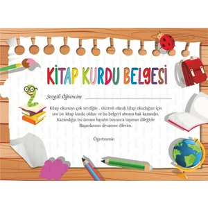 Kitap Kurdu Sertifikası Kalın Karton 10 Adet A4 Ebatında