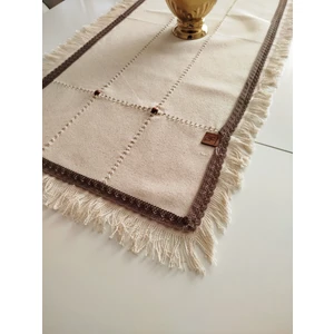 Buldan Cendere  Bezi Dantelli Kahve Boncuklu El Işi Antika Sacaklı 50 x 100  cm  Runner