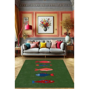 The Reef Design Renkli Balıklı Modern Desenli Dokuma Kaymaz Tabanlı Dekoratif Salon Halısı Yıkanabilir Mutfak Halısı