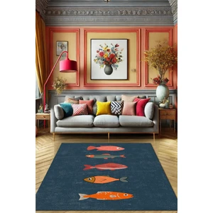 The Reef Design Renkli Balıklı Modern Desenli Dokuma Kaymaz Tabanlı Dekoratif Salon Halısı Yıkanabilir Mutfak Halısı