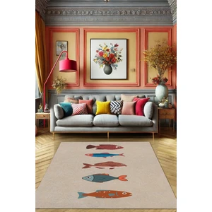 The Reef Design Renkli Balıklı Modern Desenli Dokuma Kaymaz Tabanlı Dekoratif Salon Halısı Yıkanabilir Mutfak Halısı