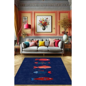 The Reef Design Renkli Balıklı Modern Desenli Dokuma Kaymaz Tabanlı Dekoratif Salon Halısı Yıkanabilir Mutfak Halısı