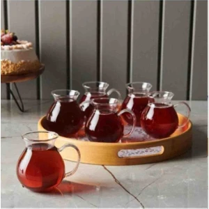 6'lı Borosilikat Cam Tombul Kulplu Keyfi Ala Çay Bardağı 220 ml