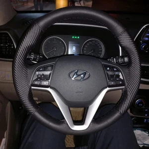 Dikişli Direksiyon Kılıfı Siyah / Karbon Deri Siyah Dikişli Hyundaı Tucson Için