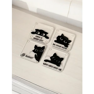Kedi Desenli Pleksi 4'lü Bardak Altlığı Fincan Altlığı Kupa Altı
